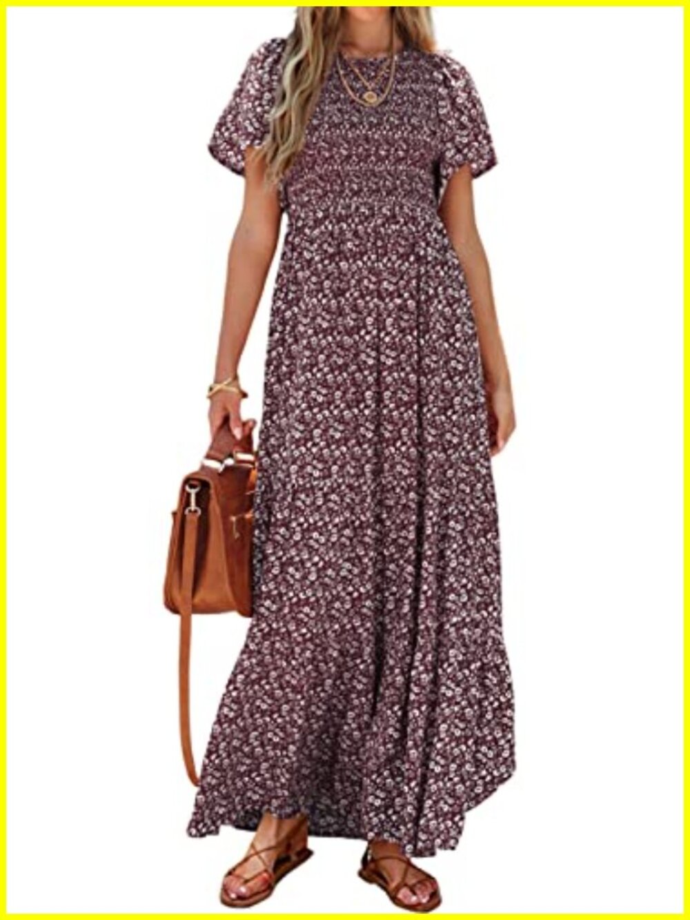 Flutter Sleeve Floral Maxi Dress Women Summer Tiered Smocked